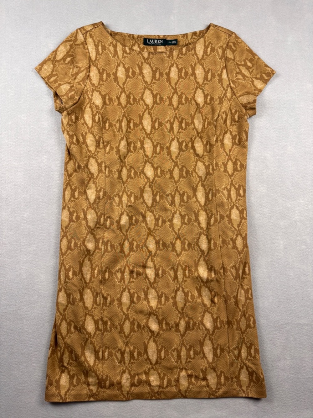 Lauren Ralph Lauren Brown Snake Print Short Sleeve Knee Length Shift Dress Large
